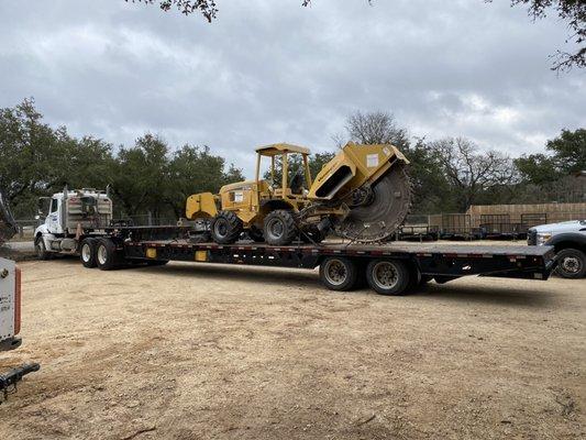 44" rock loaded up and headed out. For any rock saw needs give us a call 512-847-7800