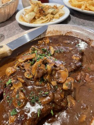 Steak Marsala - really fatty thin cut of ribeye with a very bland sauce. Skip this one.