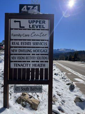 Business sign on S. Baldwin St in Woodland Park, CO