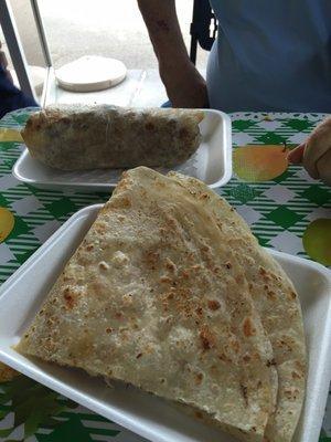 Carne asada burrito and pollo asada carmello