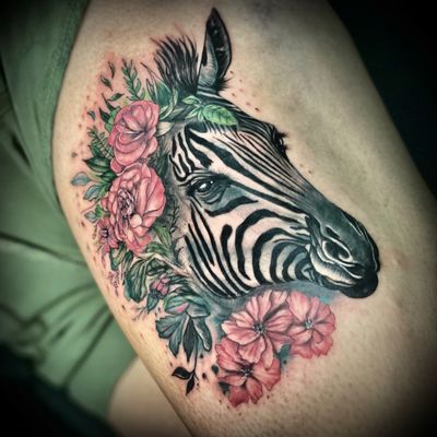 Realistic Zebra & Floral Piece