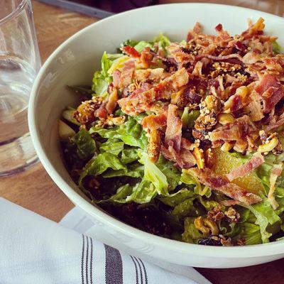 Our Chopped Dinner Salad is made with locally-sourced seasonal greens, lots of fresh ingredients and the option to add Beer Can Chicken!