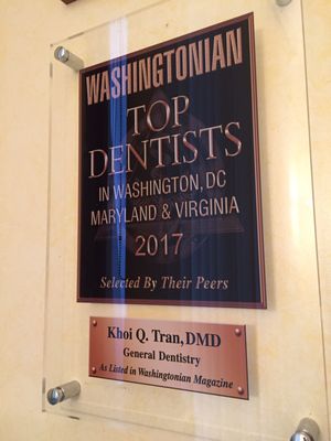 Dr. Tran was named a top dentist in 2017 by The Washingtonian.