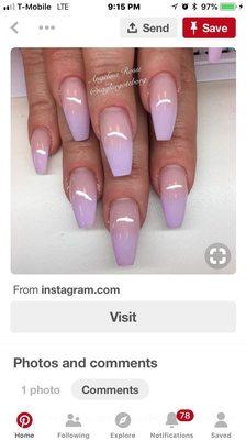 I told them I want my nails like this. Coffin shaped with a curve and I did show them this picture. Epic fail.