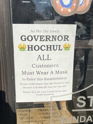 Anti-mask flyers posted on the door and inside, and customers were still unmasked anyway