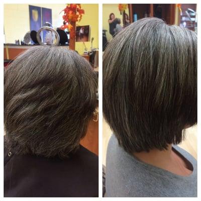 Smoothing treatment before and after. Great way to encourage your length during the dreaded grow out stage! Frizz free for 16 weeks.