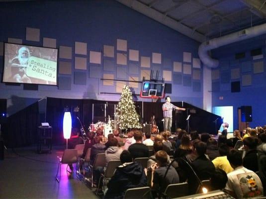 Corey W. bringing the Gospel message to the Jr. High students!