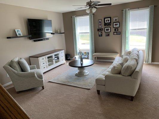 Gianna sofa, Newport tv stand, Bria chair and Rowan coffee table. Absolutely beautiful quality furniture!