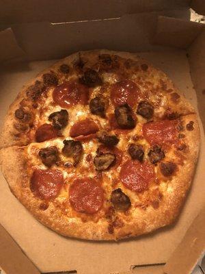 Pepperoni and sausage pizza