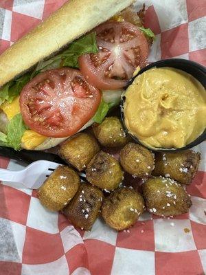 Mile High BLT and pretzel bites with cheese