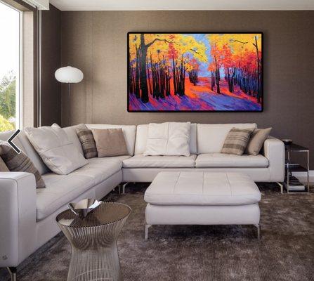 Large Autumnal painting for the living room. Vibrant and bold colors. Buy online at awapara.com