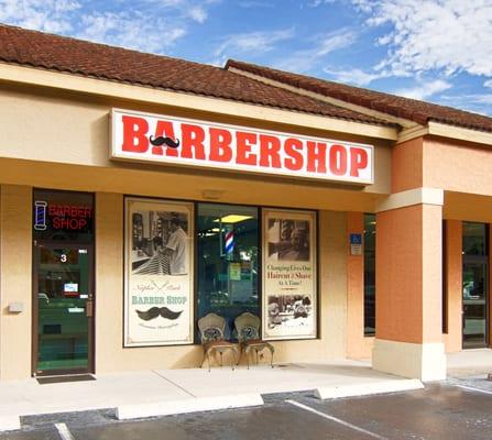 Naples Park Barber Shop store front, located right off US 41 & 103rd Ave N in North Naples