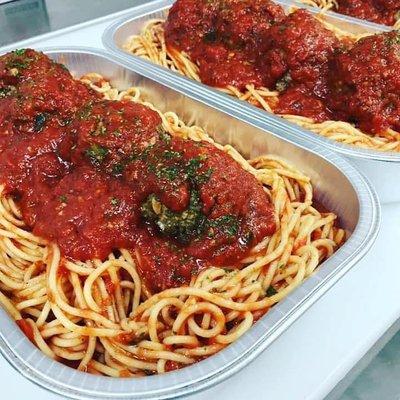 Order a pan of spaghetti and meatballs for a delicious dinner for you and family