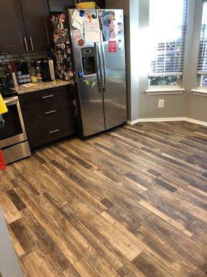 Finished flooring in kitchen