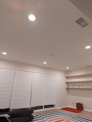 Access point mounting and brand new recessed lights in a room that had no previous lights at all.