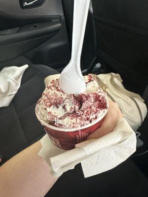 sweet cream ice cream with red velvet cake