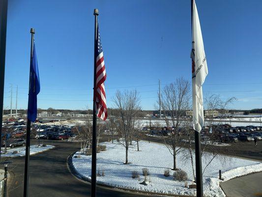 Flags in front of ATS, and a beautiful day