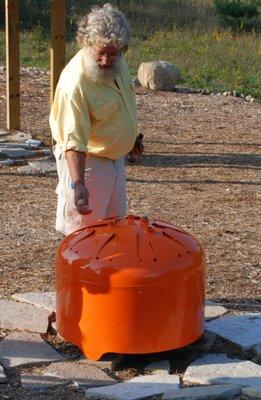 The whale drum is one of several giant instruments found in the Earth Tones Music Garden.