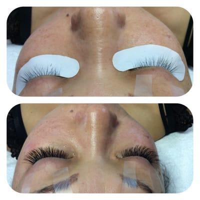 Before and after for eyelashes extension by: Thi ( T)