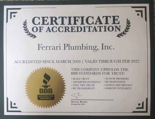 We are BBB accredited with A+ rating