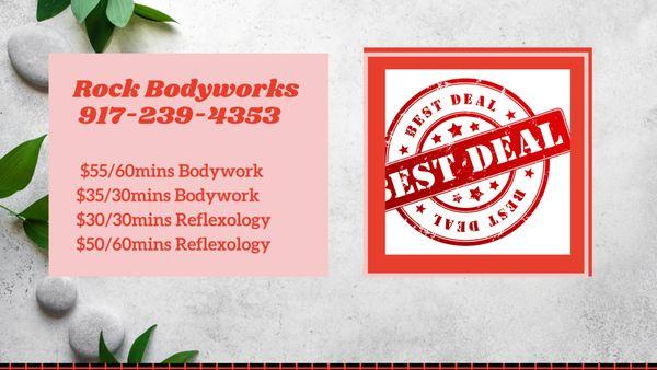 -----Grand opening!----
$55/60mins Bodywork,
$35/30mins Bodywork,
$30/30mins Reflexogoly,
$50/60mins Reflexogoly.