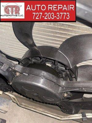 Broken Radiator fan.

#overheating 
#car repair
#automotive repair
-Automotive Repair, car repair.