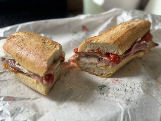 Panino sandwich with chicken cutlet and roasted red peppers!