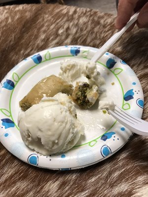 Pistachio baklava and ice cream