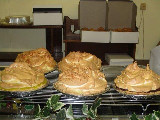 Meringue Pies- Lemon, Coconut Cream, and Chocolate