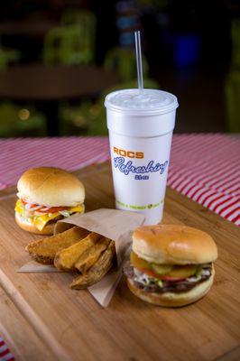 Fresh-to-order burgers & potato wedges.