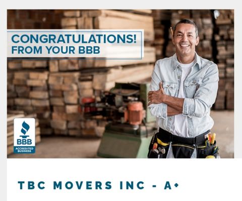 BBB Accredited Movers with a high rating.