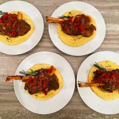 Rosemary Braised Lamb Shanks over Creamy Polenta