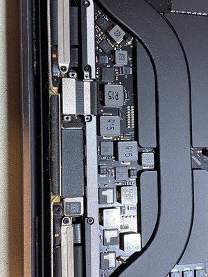 Zoomed in view of the Macbook Pro video cable connection