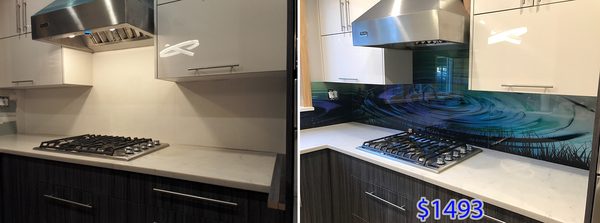 Glass Kitchen Backsplash.
 Produced by InteriorDecorNY Inc and installed in Brooklyn.