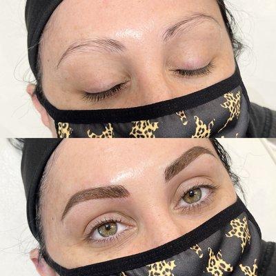 Beautiful client inside and out! Combination brows using the ombré and Microblading techniques.