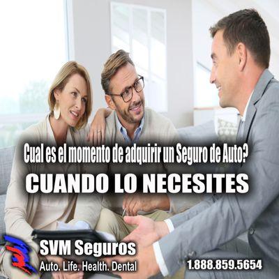 Cual es el momento de adquirir un seguro de auto en Cutler Bay? Cuanto antes posible SVM Seguros 786.540.3988 http://svmseguros.com