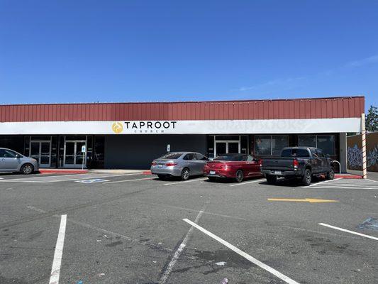 Parking lot and Church front doors