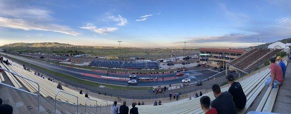 A view of the speedway from the top row of the west bleachers.