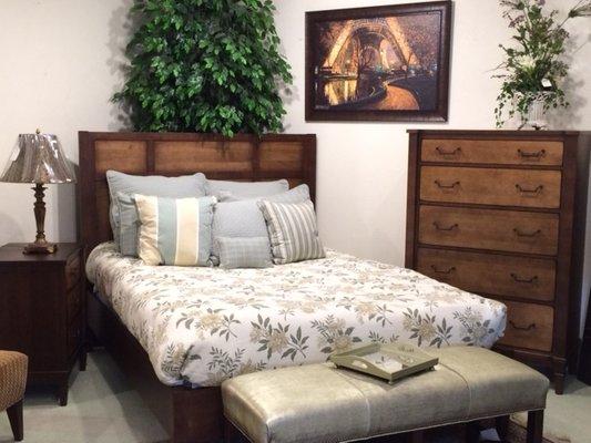 Beautiful Harbor Loft hardwood Bedroom shown with Bourbon and Sandstone Finish on maple.