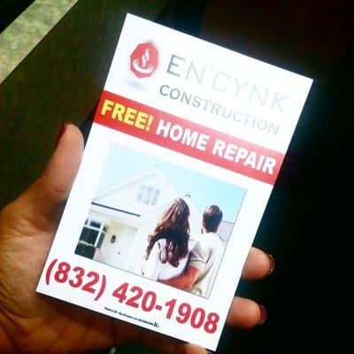 Get your home repaired at no additional cost to you! Must have insurance to qualify. Call for details 1.844.Go.Encynk