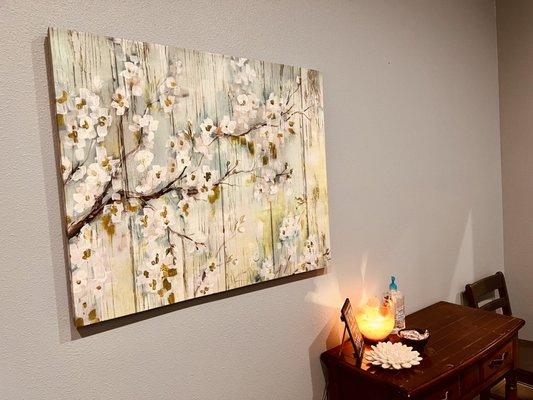 Blossom tree canvas in massage room