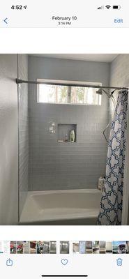 Subway glass tile shower bathroom remodel