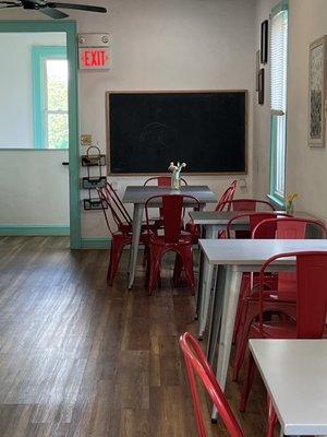 Upstairs area with chalkboard is usually wide open for seating, and has a restroom! Great for kids!