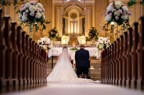 Bride and groom during the church ceremony