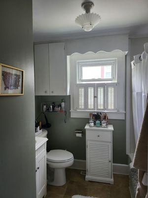 Completed bathroom remodel, new ceiling and paint