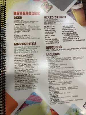 Alcohol menu