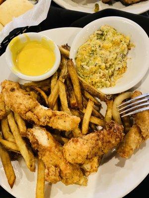 10/29/21 chicken tender with french fires and side of broccoli casserole