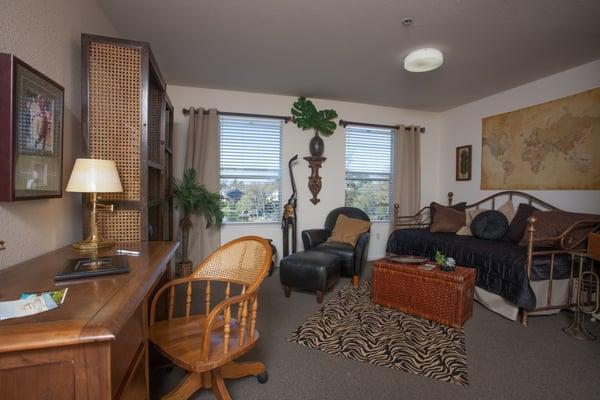 A studio at the Lodge overlooking the Harbor Bay Lagoon