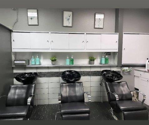 Relaxing new shampoo area.