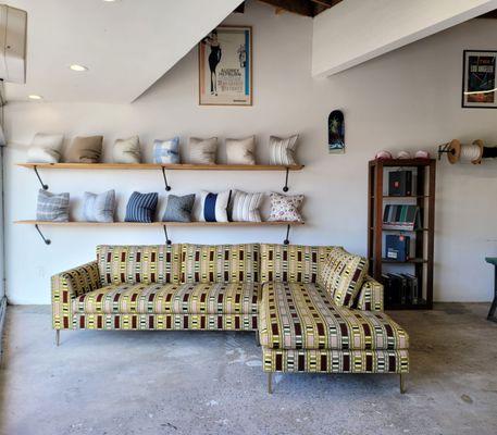 Two pieces sectional reupholstered  Beautiful and perfect  match stripes